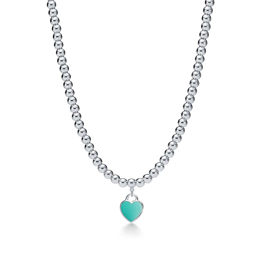 Colar de Contas com Coração Tiffany Blue® em Prata de Lei--0