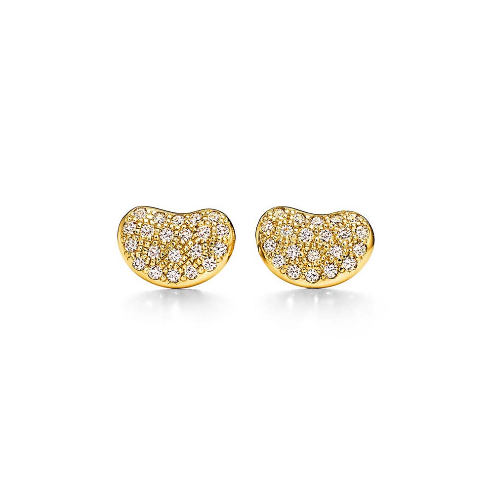 Brincos Bean Design em Ouro Amarelo com Pavé de Diamantes--0