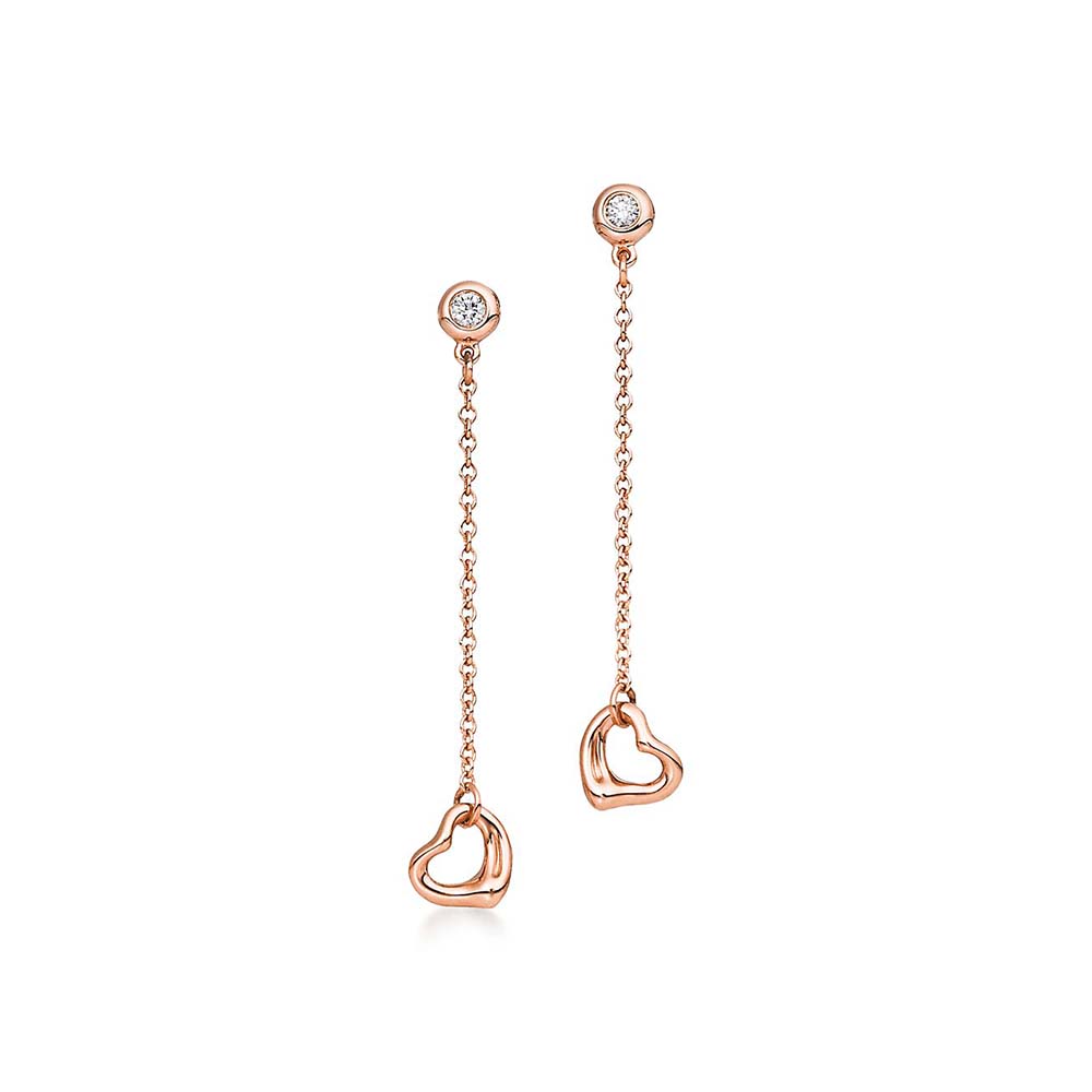 Brincos Diamonds By The Yard™ Open Heart em Ouro Rosa com Diamantes--0