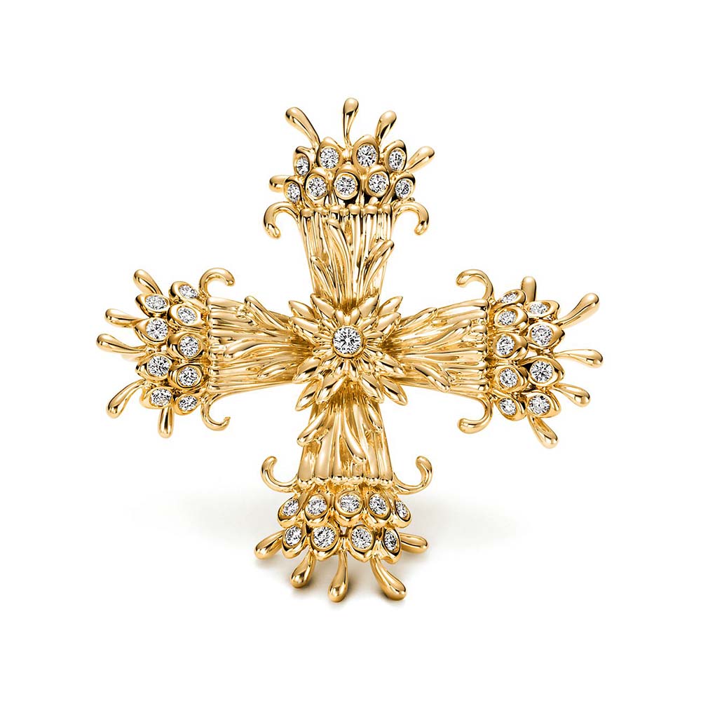 Broche Cruz de Malta em Ouro Amarelo com Diamantes--0