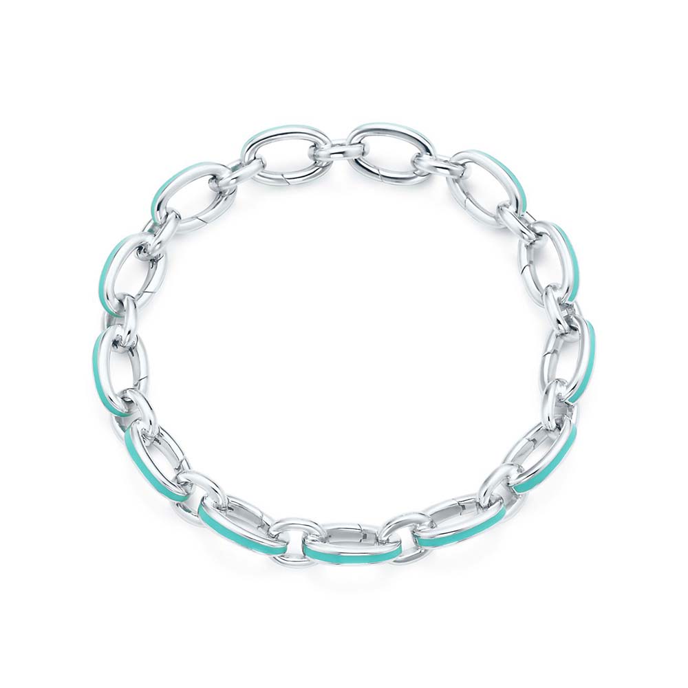 Pulseira de Elos Ovais em Prata de Lei com Acabamento Tiffany Blue®--0