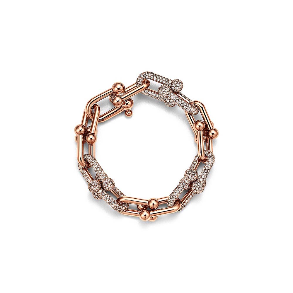 Pulseira de Elos em Ouro Rosa com Pavé de Diamantes--0