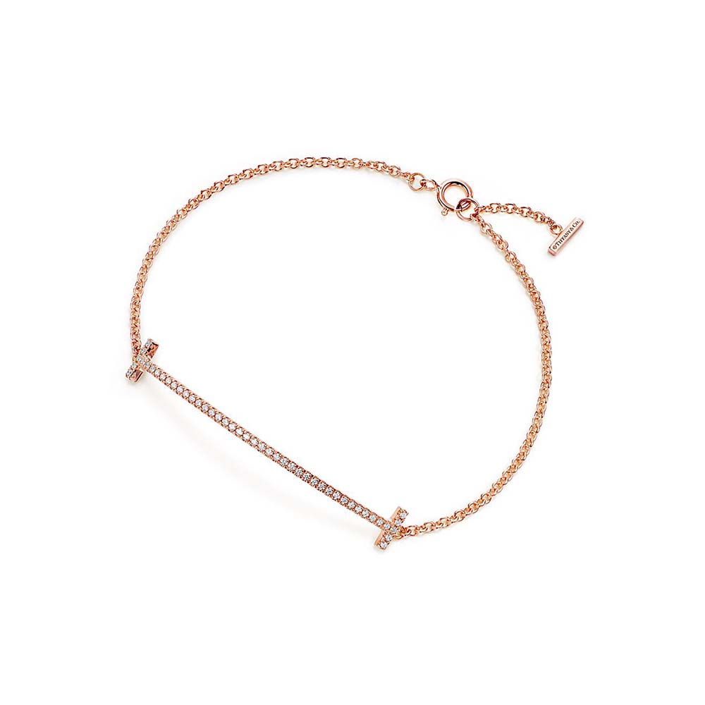 Pulseira T Smile em Ouro Rosa com Diamantes--0