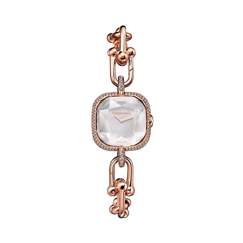 Relógio em Ouro Rosa com Pavé de Diamantes e Madrepérola Branca--0