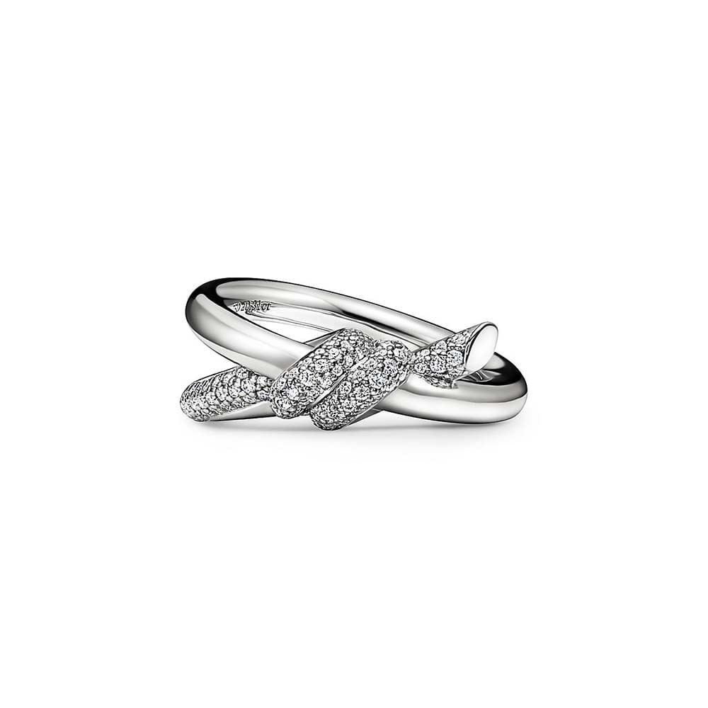 Anel de Duas Voltas em Ouro Branco com Diamantes--0