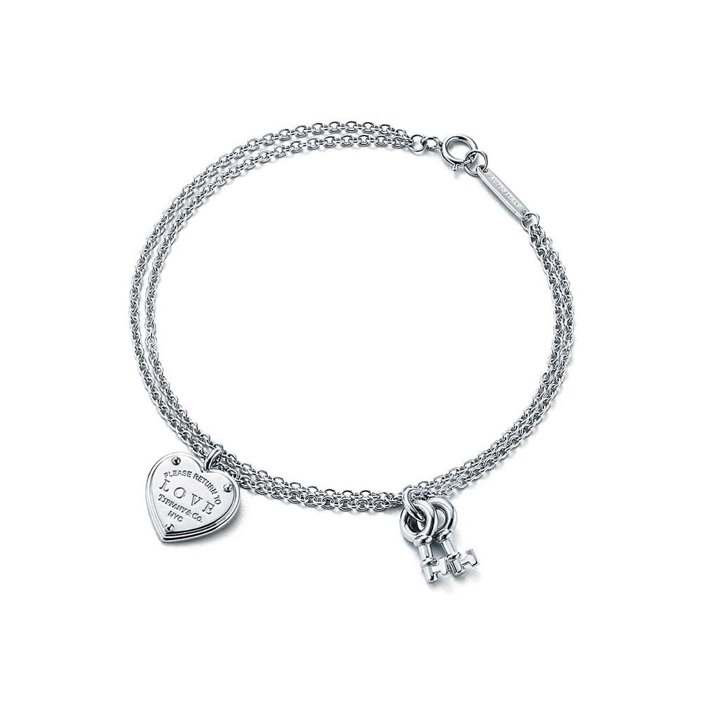 Pulseira com Coração e Chvae em Prata de Lei--0